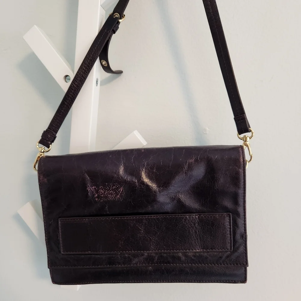 Badgley Mischka Oxblood Leather FoldOver Crossbody Bag Gold Hardware Convertible